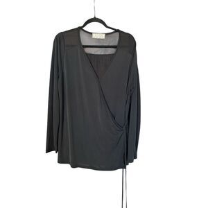 Sinuous Black Sheer Mesh Wrap Blouse Top Women’s Size Large Long Sleeve
